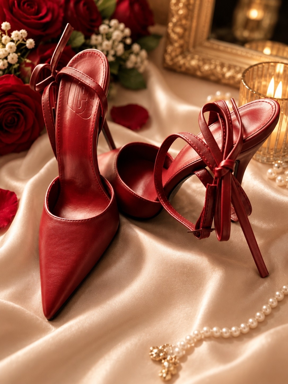 Women's Red Pointed-Toe Strappy High Heels